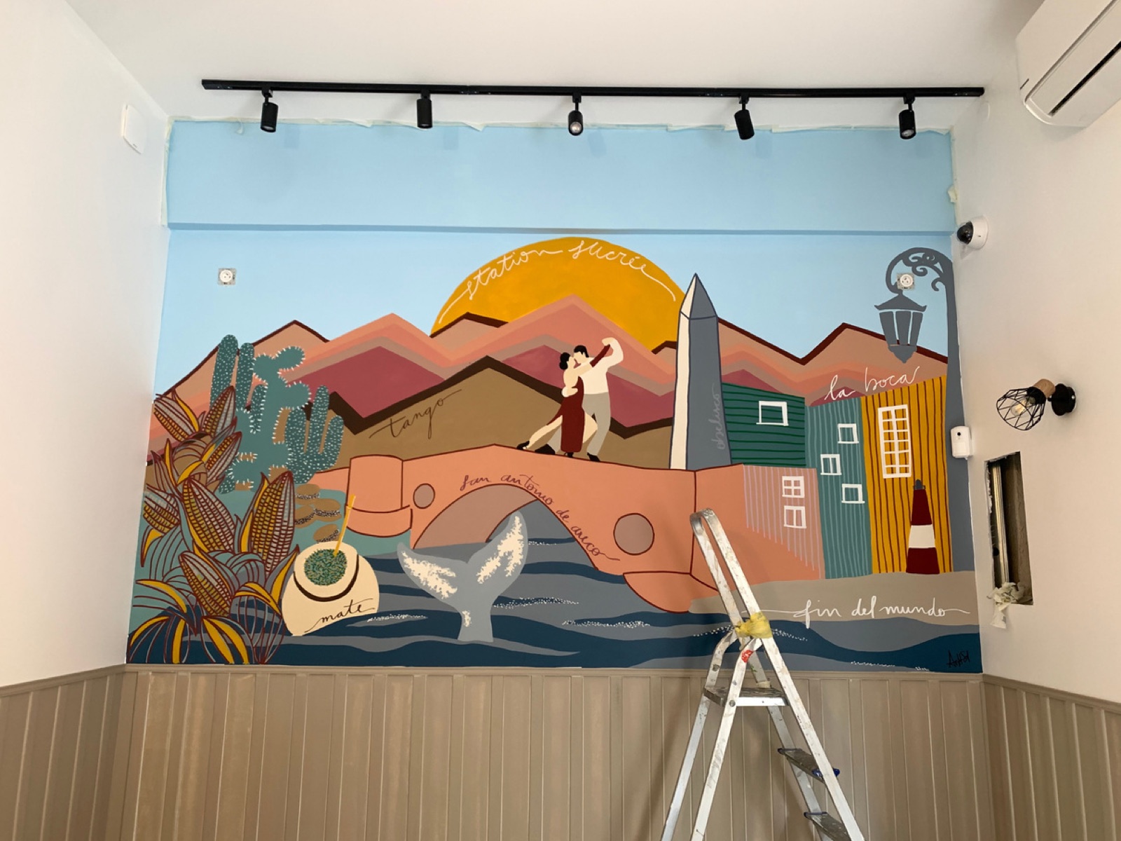 Fresque murale peinte dans le coffee shop Station Sucrée