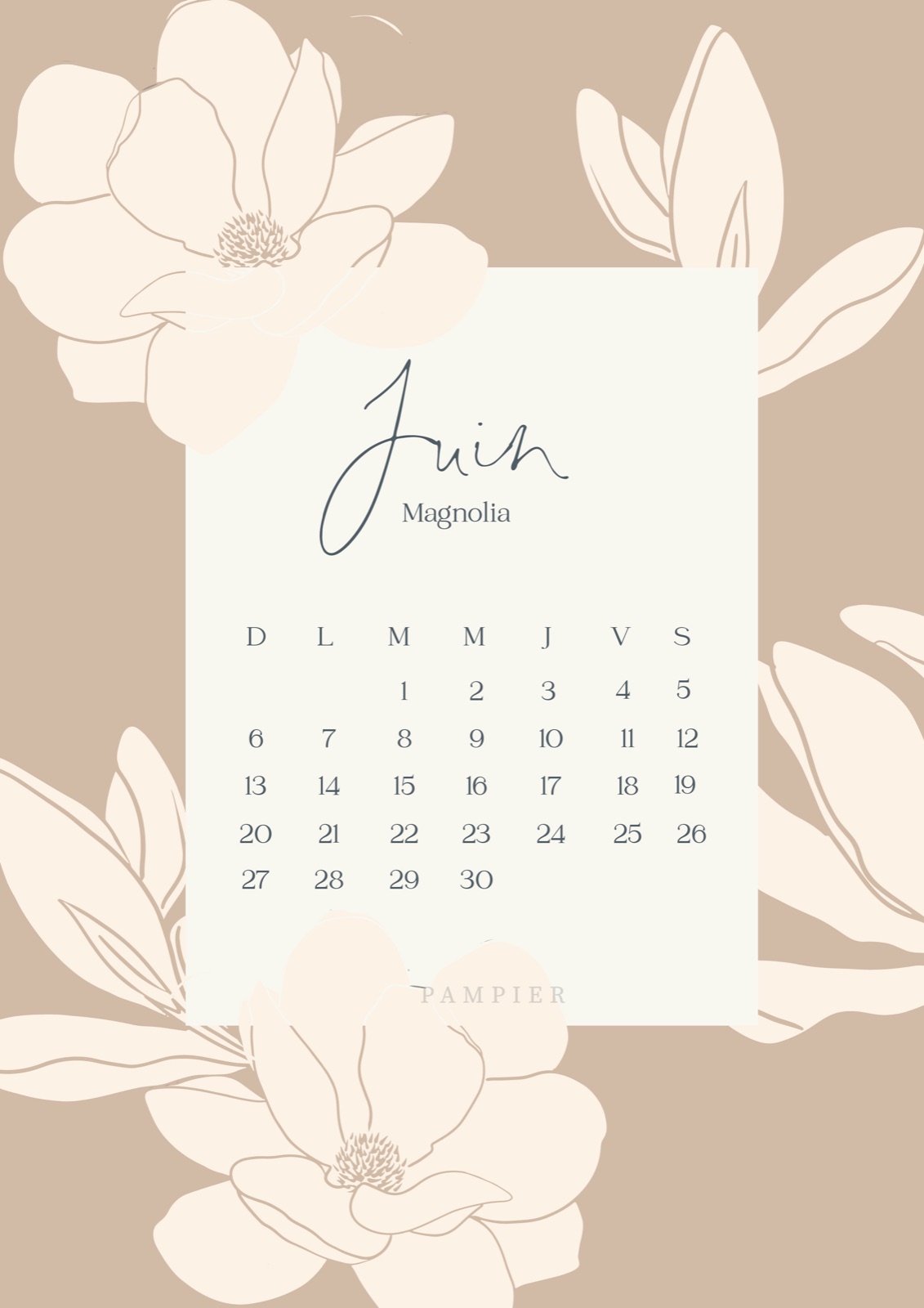 Calendrier illustré magnolia pour Pampier
