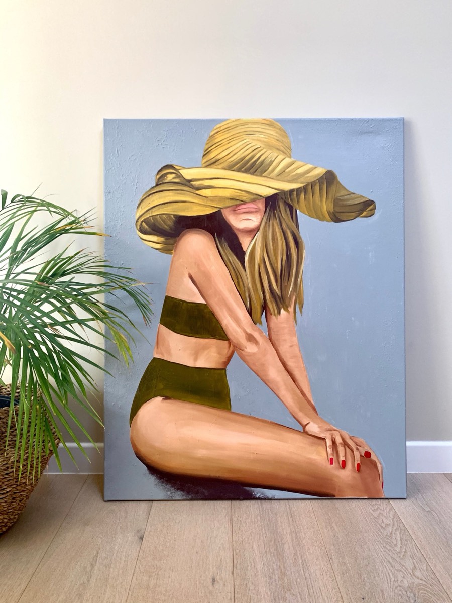 Peinture à l'huile d'une femme au chapeau